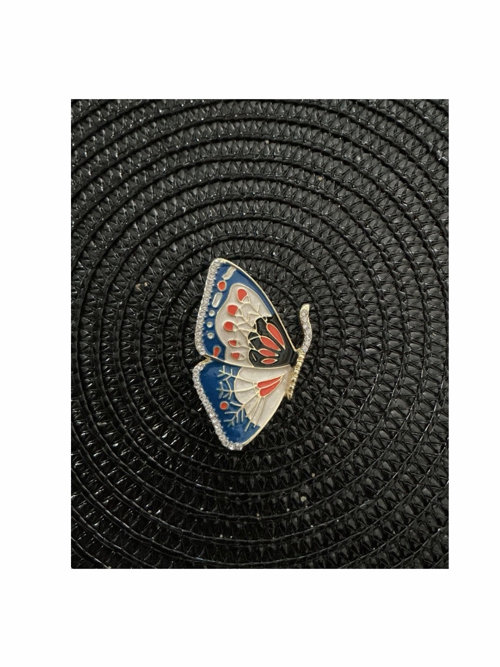 Enamel Butterfly Brooch in Blue, White & Coral